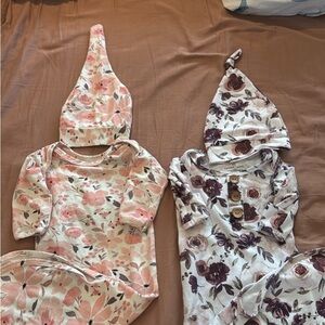 Set of Two Floral Gowns w/ Hats